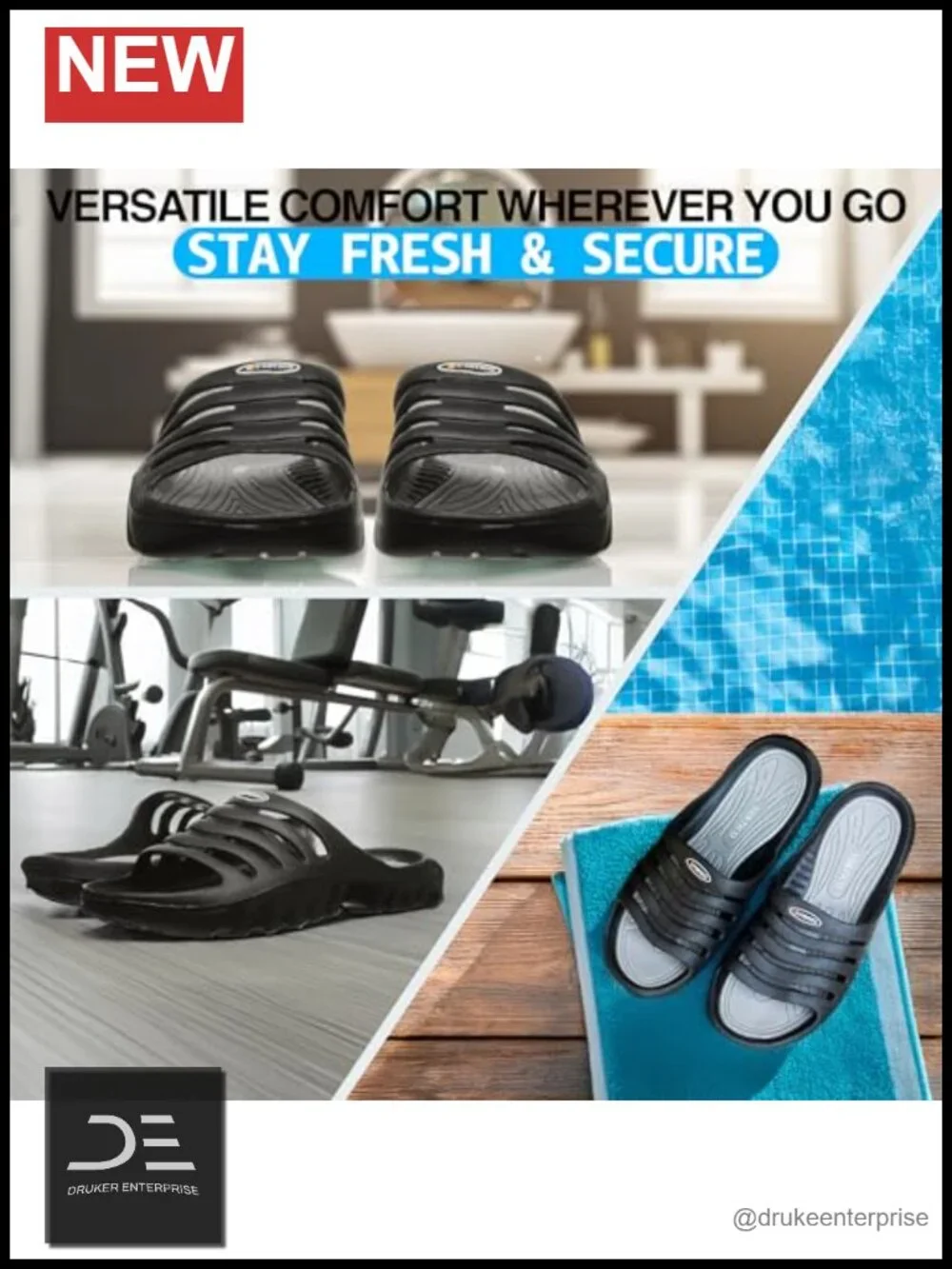 Slip-On Shower Sandals Waterproof Slides Lightweight Comfortable Pool Shoes